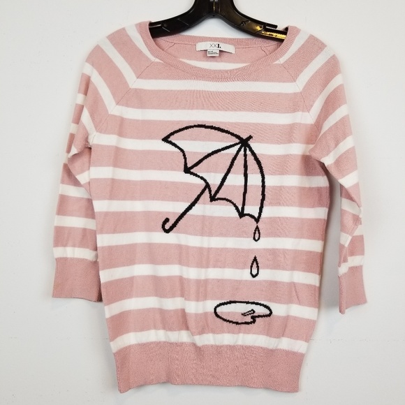 Forever 21 Sweaters - Forever 21 pink striped ambrella print sweater